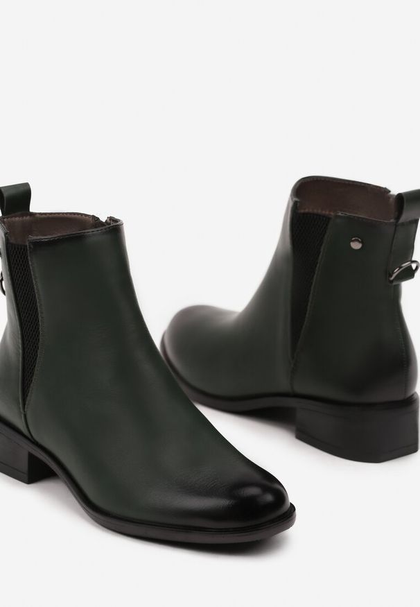 Born2be - Zielone Botki Sztyblety na Obcasie z Elastyczną Wstawką Verithelle. Okazja: na co dzień. Kolor: zielony. Materiał: jeans. Obcas: na obcasie. Styl: elegancki, casual. Wysokość obcasa: średni
