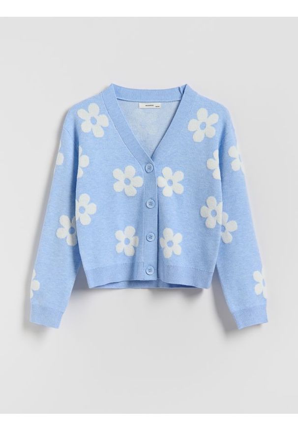 Reserved - Wzorzysty kardigan z wiskozą - jasnoniebieski. Kolor: niebieski. Materiał: wiskoza