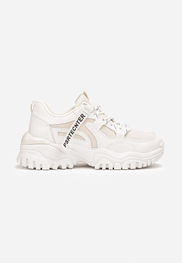 Born2be - Beżowe Sneakersy na Masywnej Podeszwie z Ozdobną Taśmą Razhe. Kolor: beżowy. Szerokość cholewki: normalna. Wzór: napisy, aplikacja