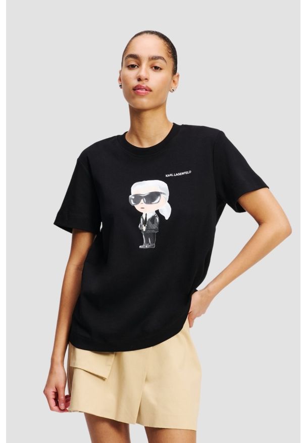 Karl Lagerfeld - KARL LAGERFELD Czarny t-shirt damski Ikon Aquarelle K. Kolor: czarny