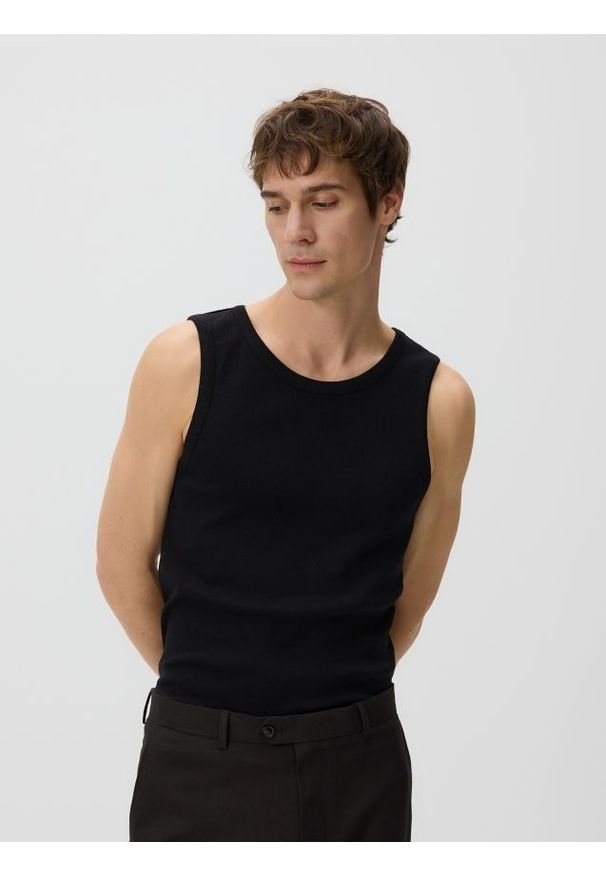 Reserved - Tank top z wiskozą - czarny. Kolor: czarny. Materiał: wiskoza