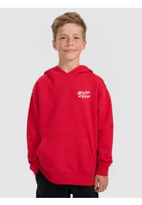 4f - 4F Bluza dresowa nierozpinana z kapturem chłopięca - czerwona 122/128 (6-8 lat). Okazja: na co dzień. Typ kołnierza: kaptur. Kolor: czerwony. Materiał: dresówka. Sezon: lato. Styl: casual, klasyczny #1