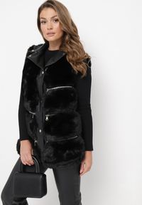 Born2be - Czarna Futrzana Kamizelka ze Wstawkami z Imitacji Skóry Adamani. Kolor: czarny. Materiał: skóra, futro #3
