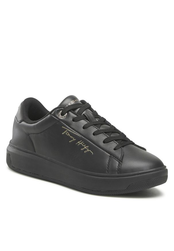 TOMMY HILFIGER - Sneakersy Tommy Hilfiger Signature Court Sneaker FW0FW06738 Black BDS. Kolor: czarny. Materiał: skóra