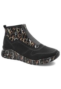 Czarne Botki Rieker Stylowe Obuwie Damskie. Okazja: na co dzień. Kolor: czarny. Materiał: materiał. Styl: elegancki
