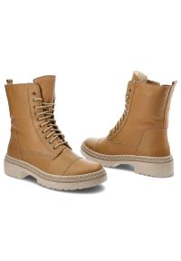 Brązowe Botki Damskie Wasak Wygodne Obuwie. Kolor: brązowy. Materiał: skóra, futro. Szerokość cholewki: normalna. Wzór: grochy, aplikacja. Obcas: na obcasie. Wysokość obcasa: niski #2