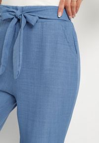 Born2be - Niebieskie Spodnie o Szerokim Kroju z Wiązaniem i Gumką w Pasie Miravenia. Okazja: na co dzień. Kolor: niebieski. Styl: elegancki, casual #3