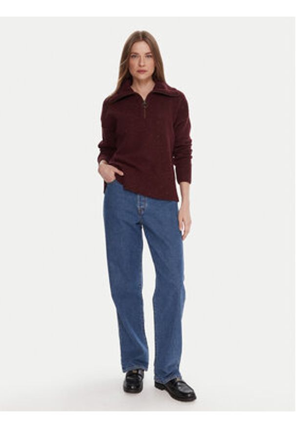Barbour Sweter LKN1579RE88 Bordowy Regular Fit. Kolor: czerwony. Materiał: wełna, syntetyk