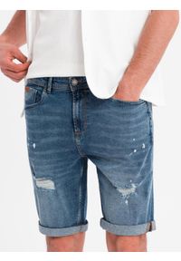 Ombre Clothing - Krótkie męskie spodenki jeansowe z przetarciami i podwiniętą nogawką – niebieskie V2 OM-SRDS-0186 - XXL. Okazja: na co dzień. Kolor: niebieski. Materiał: jeans. Długość: krótkie. Wzór: aplikacja. Sezon: lato. Styl: casual #10