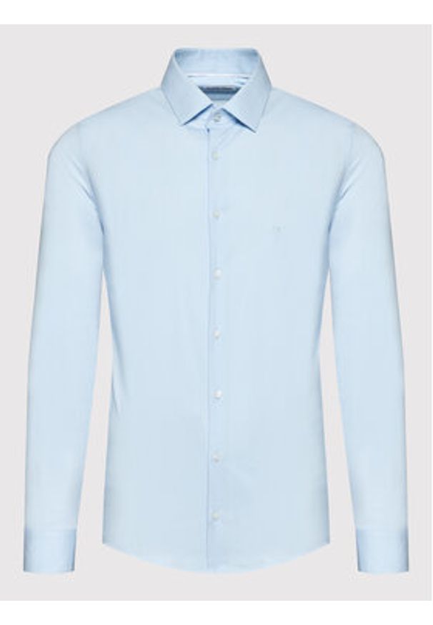 Calvin Klein Koszula Poplin K10K108229 Niebieski Slim Fit. Kolor: niebieski. Materiał: bawełna