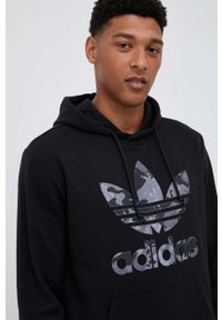 adidas Originals bluza męska kolor czarny z kapturem z nadrukiem. Typ kołnierza: kaptur. Kolor: czarny. Materiał: materiał, dzianina. Wzór: nadruk #3