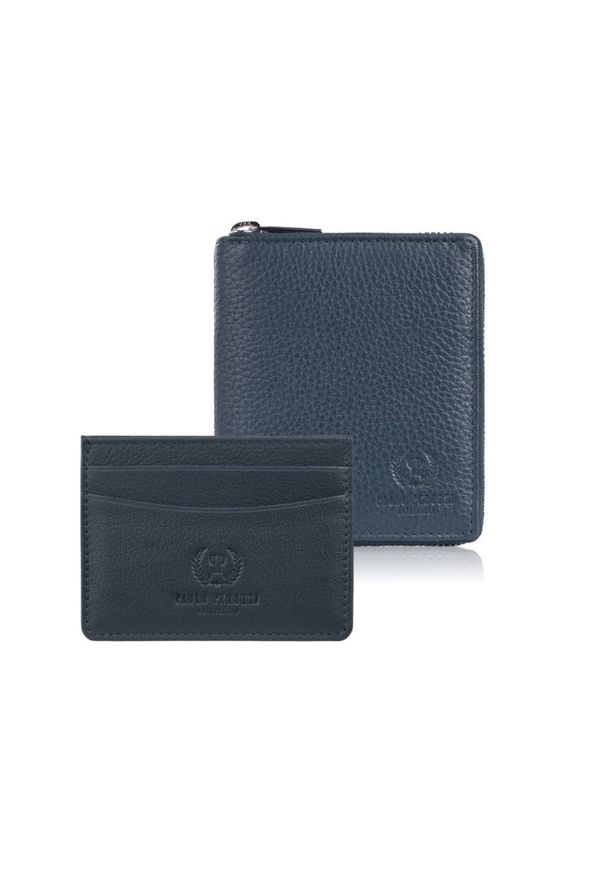 PAOLO PERUZZI - Zestaw prezentowy dla niej portfel damski granatowy T-139 i skórzane etui na karty T-151 Paolo Peruzzi ZUP-143-DB. Kolor: niebieski. Materiał: skóra
