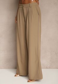 Renee - Brązowe Spodnie o Szerokim Kroju High Waist Dolarenna. Okazja: na co dzień. Stan: podwyższony. Kolor: brązowy. Styl: elegancki, casual #4