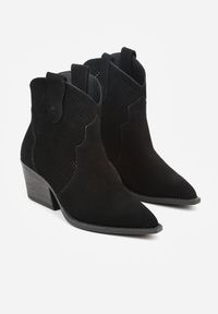 Renee - Czarne Botki Typu Kowbojki na Stożku ze Skóry Naturalnej Clearfeather. Okazja: na co dzień. Kolor: czarny. Materiał: skóra. Obcas: na stożku. Styl: klasyczny, casual #2