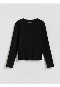 Reserved - Bluzka z falbanką - czarny. Kolor: czarny. Materiał: bawełna