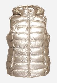 Born2be - Złota Kamizelka z Odpinanym Kapturem i Pikowaniem Zinnethira. Okazja: na co dzień. Kolor: złoty. Materiał: jeans. Styl: elegancki, casual #3