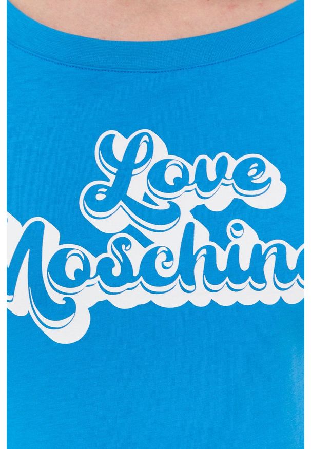 Love Moschino t-shirt bawełniany. Kolor: niebieski. Materiał: bawełna. Wzór: nadruk