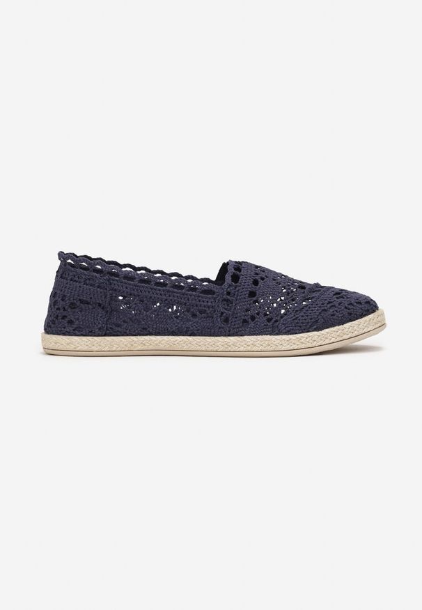 Born2be - Granatowe Ażurowe Espadryle z Plecionką z Juty Adateia. Kolor: niebieski. Wzór: ażurowy. Sezon: lato. Styl: boho