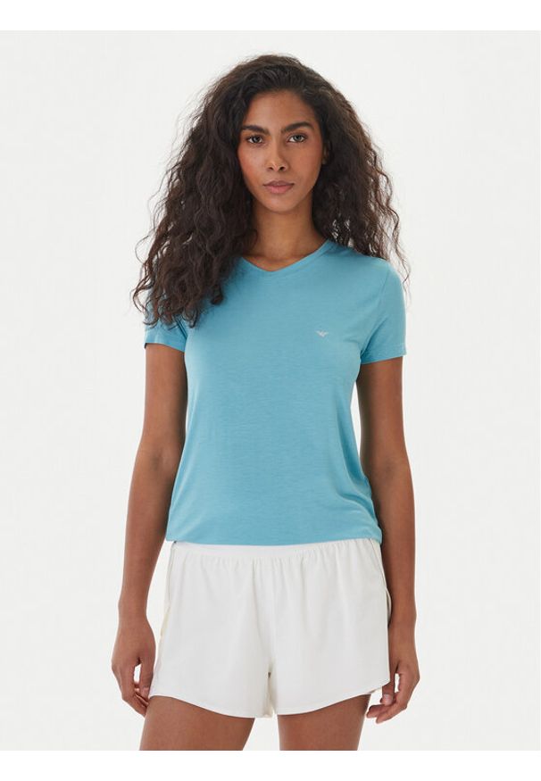 Emporio Armani T-Shirt EW000409 AF19024 U9163 Turkusowy Regular Fit. Kolor: turkusowy. Materiał: bawełna