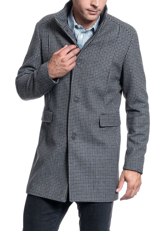 Selected - PŁASZCZ MĘSKI SELECTED SLHMOSTO WOOL COAT GREY NAVY 16063100