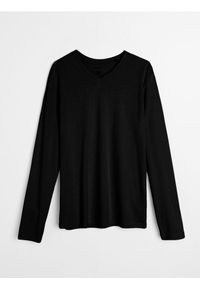 Sinsay - Bawełniana koszulka z długimi rękawami - czarny. Kolor: czarny. Materiał: bawełna. Długość rękawa: długi rękaw. Długość: długie #1