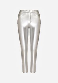 Renee - Srebrne Spodnie o Kroju Skinny z Ekoskóry Zorlemi. Okazja: na co dzień. Stan: podwyższony. Kolor: srebrny. Materiał: polar, koronka. Styl: elegancki, casual #7