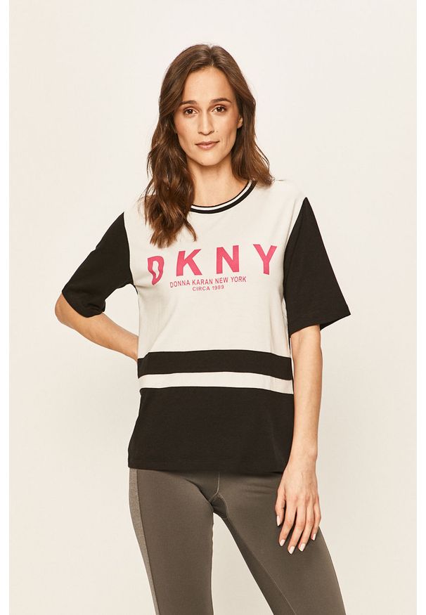 DKNY - Dkny - T-shirt piżamowy. Kolor: biały. Materiał: elastan, bawełna, dzianina, wiskoza