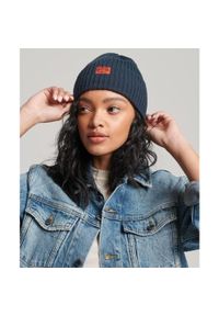 Czapka zimowa damska Superdry Workwear Beanie granatowa. Kolor: niebieski. Materiał: wełna, poliester. Sezon: zima