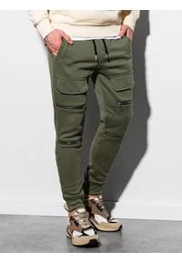 Ombre Clothing - Spodnie męskie dresowe joggery P901 - khaki - XXL. Kolor: brązowy. Materiał: dresówka #4