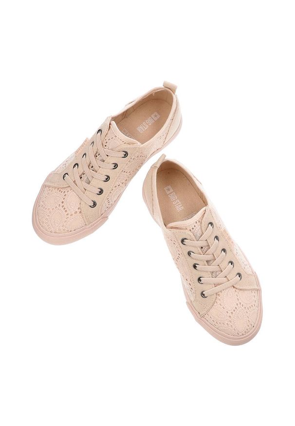 Big-Star - Beżowe Trampki Big Star Dziecięce Buty Wsuwane. Okazja: na co dzień. Zapięcie: bez zapięcia. Kolor: beżowy. Materiał: guma, materiał. Szerokość cholewki: normalna. Wzór: aplikacja, ażurowy. Styl: casual