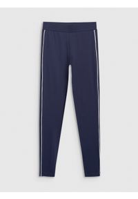 4f - 4F Legginsy dzianinowe damskie - granatowe M. Okazja: na co dzień. Kolor: niebieski. Materiał: dzianina. Wzór: gładki, ze splotem. Styl: casual
