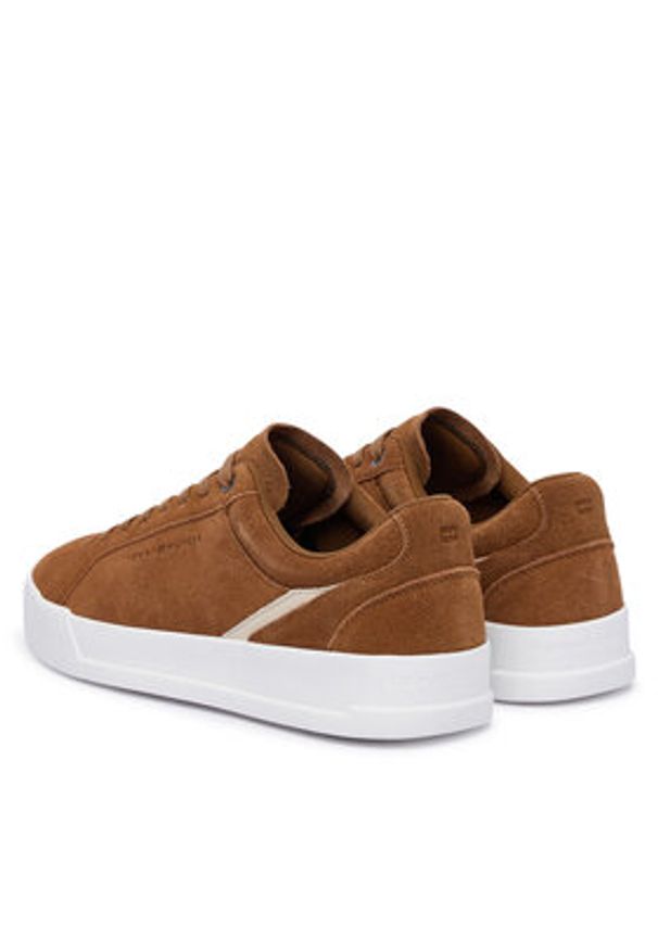 TOMMY HILFIGER - Tommy Hilfiger Sneakersy Th Court Premium Suede FM0FM05880 Brązowy. Kolor: brązowy. Materiał: zamsz, skóra