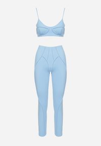Born2be - Jasnoniebieski Komplet Sportowy z Ozdobnymi Przeszyciami Legginsy i Top na Ramiączkach Filinella. Kolor: niebieski. Materiał: skóra #3