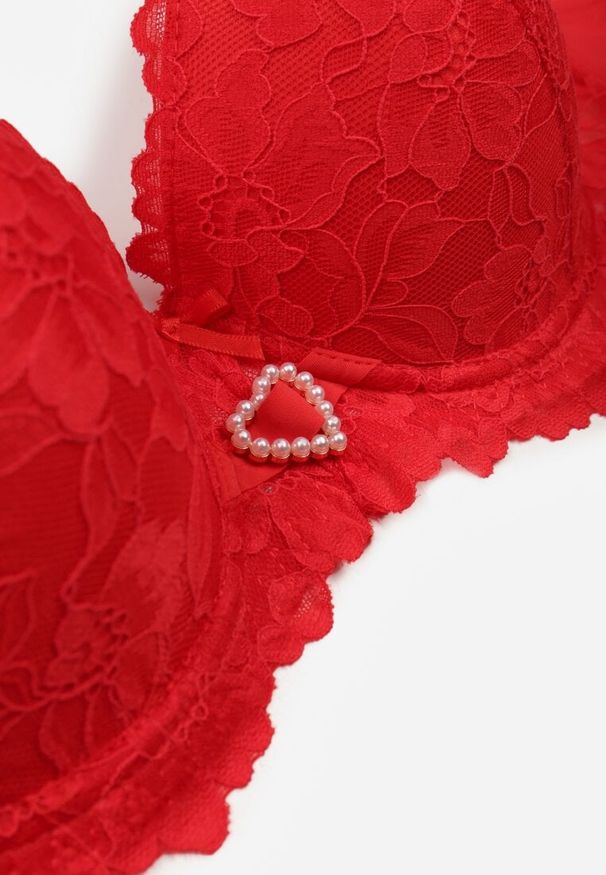 Born2be - Czerwony Biustonosz z Koronką i Sercem z Cyrkonii Coratune. Kolor: czerwony. Materiał: koronka. Wzór: koronka