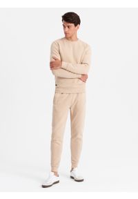 Ombre Clothing - Komplet dresowy męski bawełniany BASIC bluza nierozpinana + joggery – beżowy V6. Kolor: beżowy. Materiał: dresówka, bawełna. Wzór: jednolity #8