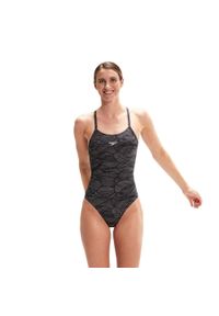 Damski 1-częściowy kostium kąpielowy z krzyżem na plecach Speedo Allover. Kolor: wielokolorowy, szary, czarny. Materiał: lycra, poliester #1