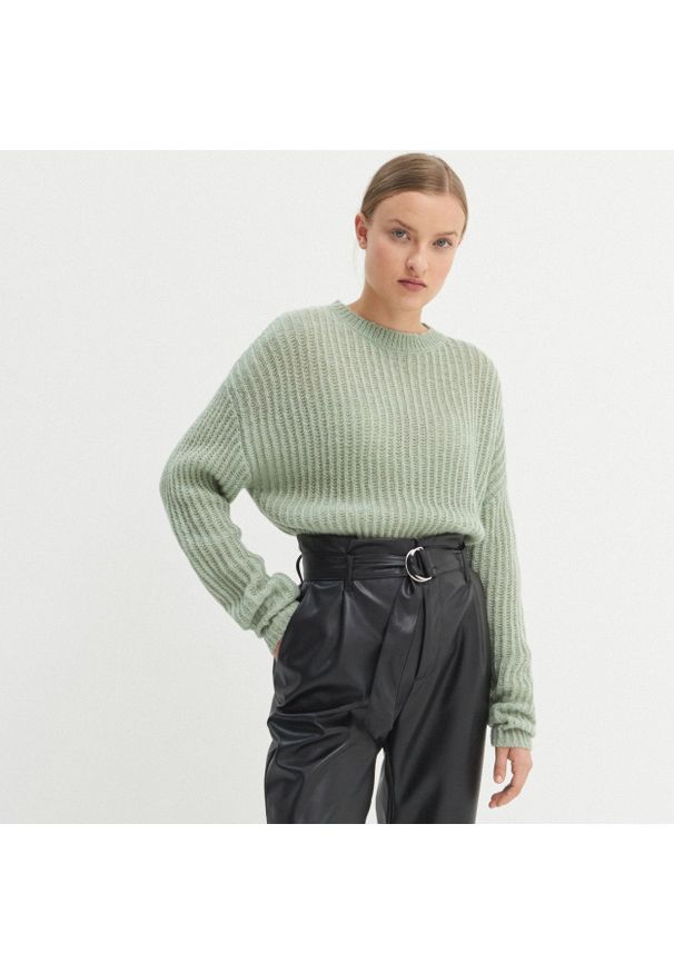 House - Prążkowany sweter oversize - Turkusowy. Kolor: turkusowy. Materiał: prążkowany
