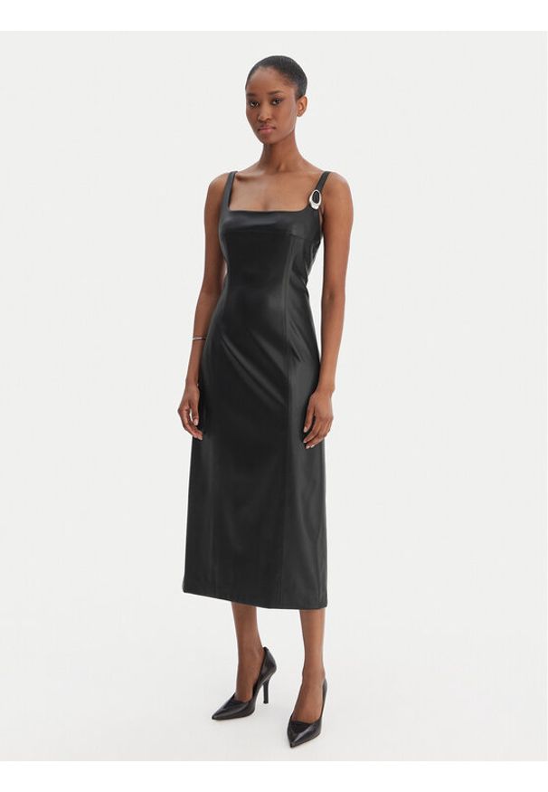 Hugo - HUGO Sukienka z imitacji skóry Kattarina-1 50553546 Czarny Slim Fit. Kolor: czarny. Materiał: skóra
