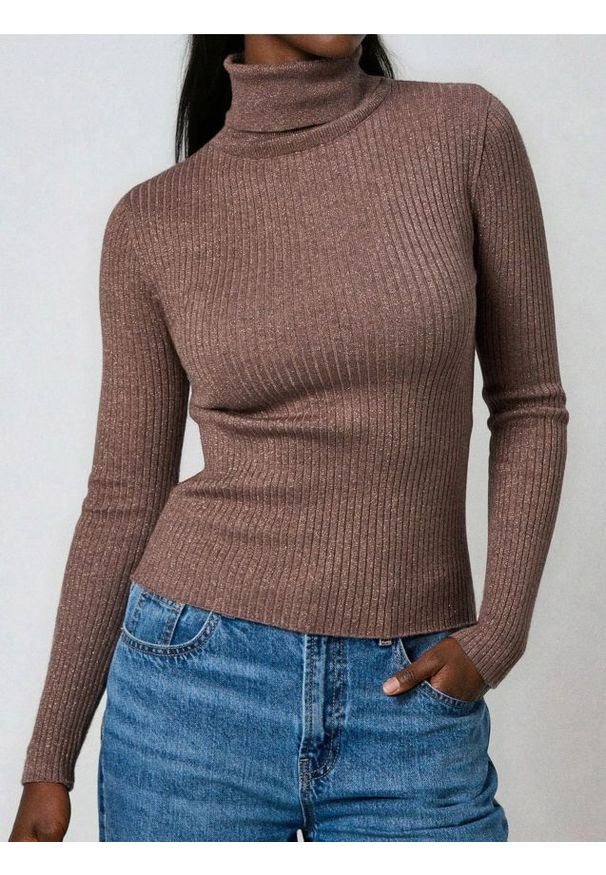Sinsay - Prążkowany sweter - brązowy. Kolor: brązowy. Materiał: prążkowany