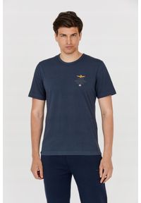 Aeronautica Militare - AERONAUTICA MILITARE Granatowy t-shirt męski. Kolor: niebieski. Wzór: haft #1