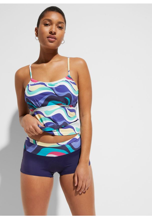 bonprix - Top tankini z poliamidu z recyklingu. Kolor: wielokolorowy. Materiał: poliamid. Wzór: kolorowy