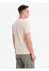 Ombre Clothing - T-shirt męski z nadrukiem i okrągłym dekoltem – kremowy V2 OM-TSFP-0187 - XXL. Okazja: na co dzień. Kolor: kremowy. Materiał: dzianina, materiał, bawełna. Długość rękawa: krótki rękaw. Długość: krótkie. Wzór: nadruk. Styl: sportowy, casual #5