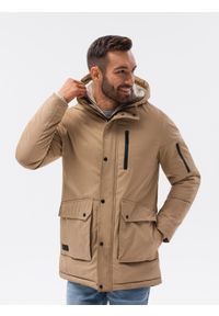 Ombre Clothing - Kurtka męska zimowa C517 - beżowa - XXL. Kolor: beżowy. Materiał: poliester. Sezon: zima #1