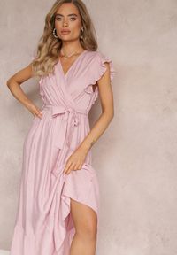 Renee - Różowa Rozkloszowana Sukienka Maxi z Gumką w Talii Lavla. Kolor: różowy. Materiał: materiał. Długość: maxi #4