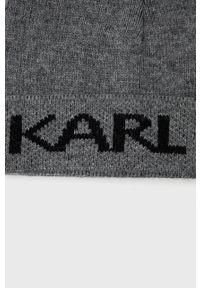 Karl Lagerfeld Czapka 512322.805601 kolor szary z cienkiej dzianiny z domieszką wełny. Kolor: szary. Materiał: wełna, dzianina #3