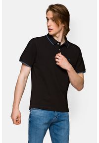 Lancerto - Koszulka Polo Bawełniana Czarna Dominic. Typ kołnierza: polo. Kolor: czarny. Materiał: bawełna
