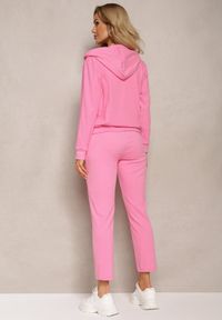 Renee - Różowy Komplet Dresowy Spodnie z Gumką w Pasie oraz Bluza z Kapturem na Suwak Starnie. Kolor: różowy. Materiał: dresówka #4