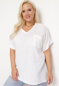 Born2be - Biała Bawełniana Bluzka z Kieszonką na Boku Quilea. Kolor: biały. Materiał: bawełna. Styl: elegancki #7