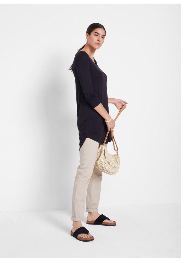 bonprix - Długi shirt z wiskozy, długi rękaw. Kolor: czarny. Materiał: wiskoza. Długość rękawa: długi rękaw. Długość: długie