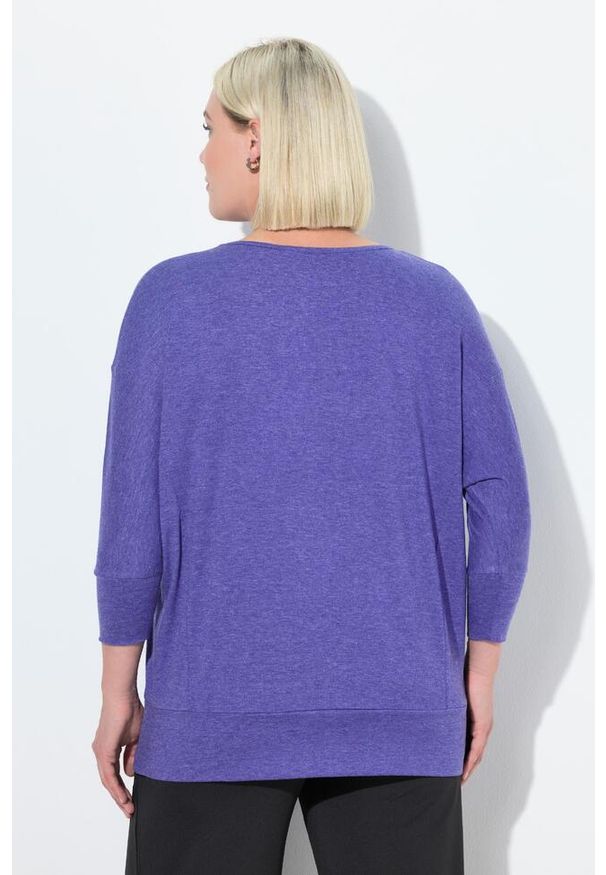 ULLA POPKEN - Damskie Bluzka funkcyjna oversize łódkowy dekolt rękaw 3/4. Kolekcja: plus size. Kolor: niebieski. Materiał: wiskoza, poliester, materiał, elastan